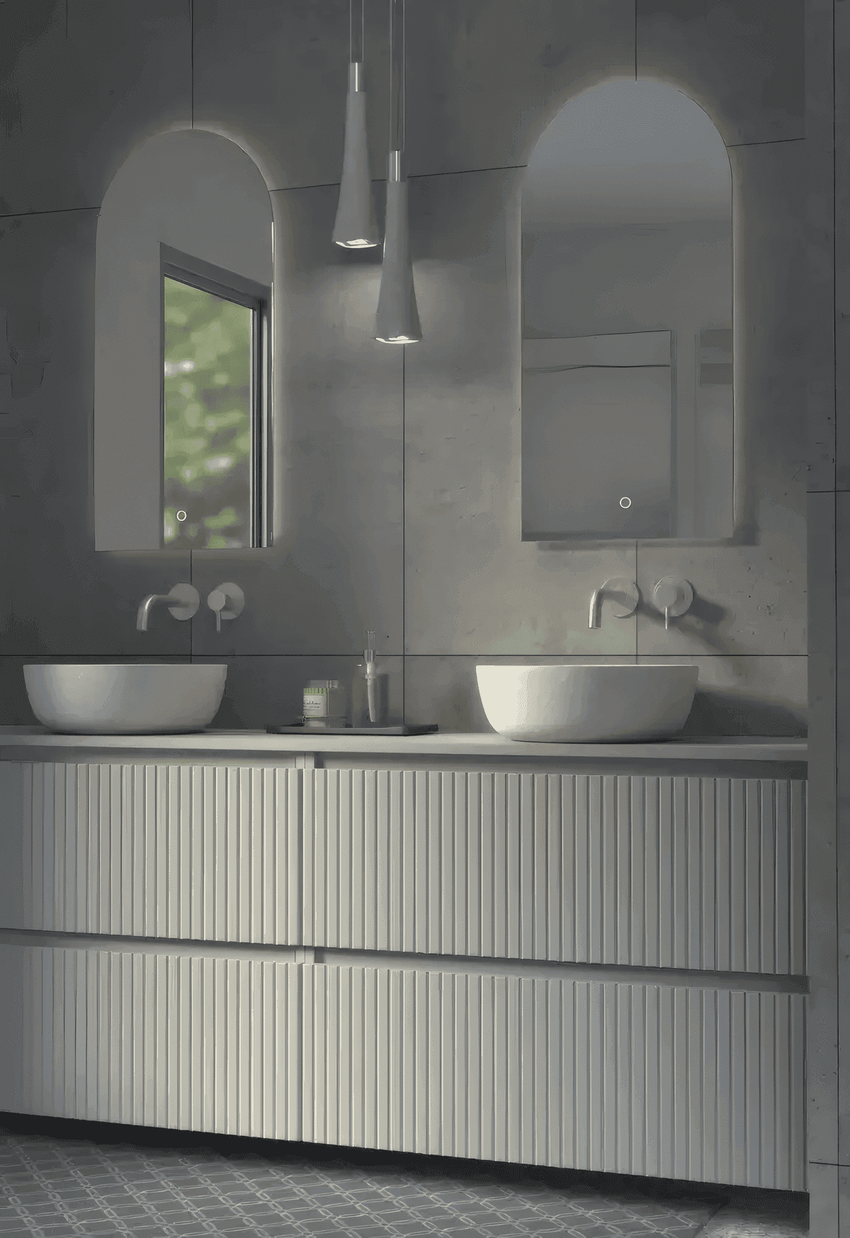 Compleet badmeubel met dubbele lades in groen-grijs uit de showroom van Sanitair & Tegel Expo